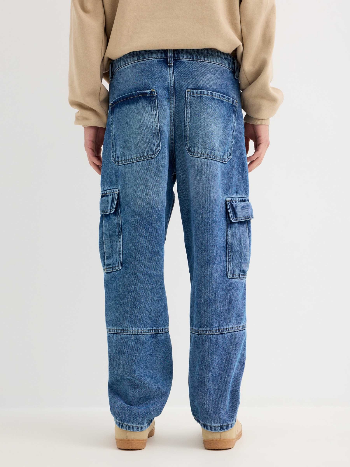 Jean multi-pocket cargo blue middle back view