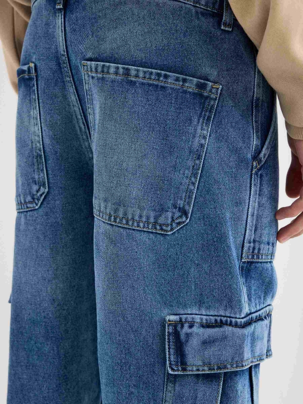 Jean multi-pocket cargo blue detail view