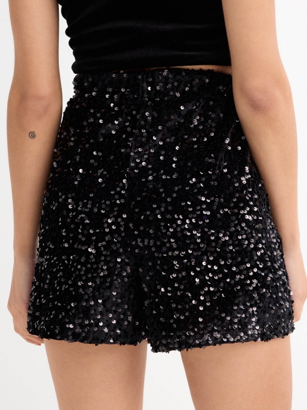 Sequin shorts black back detail view