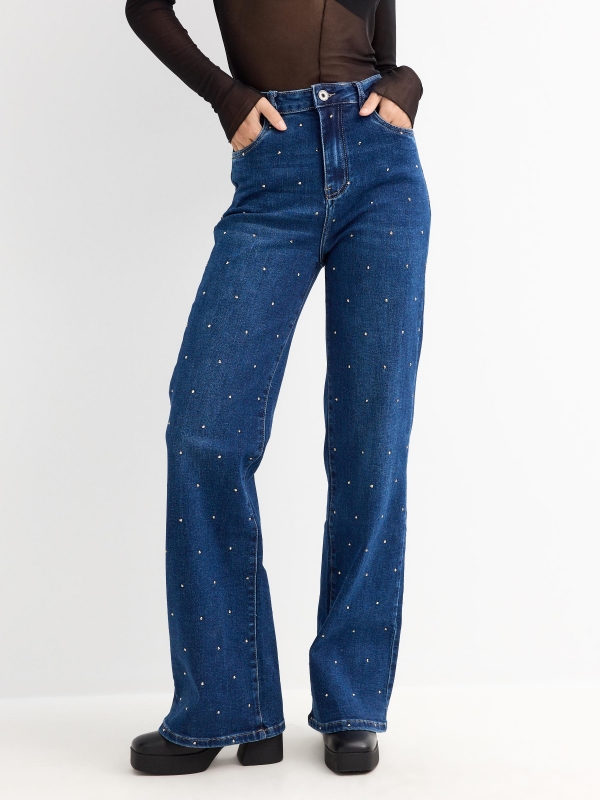 Jean straight with shine dark blue middle front view