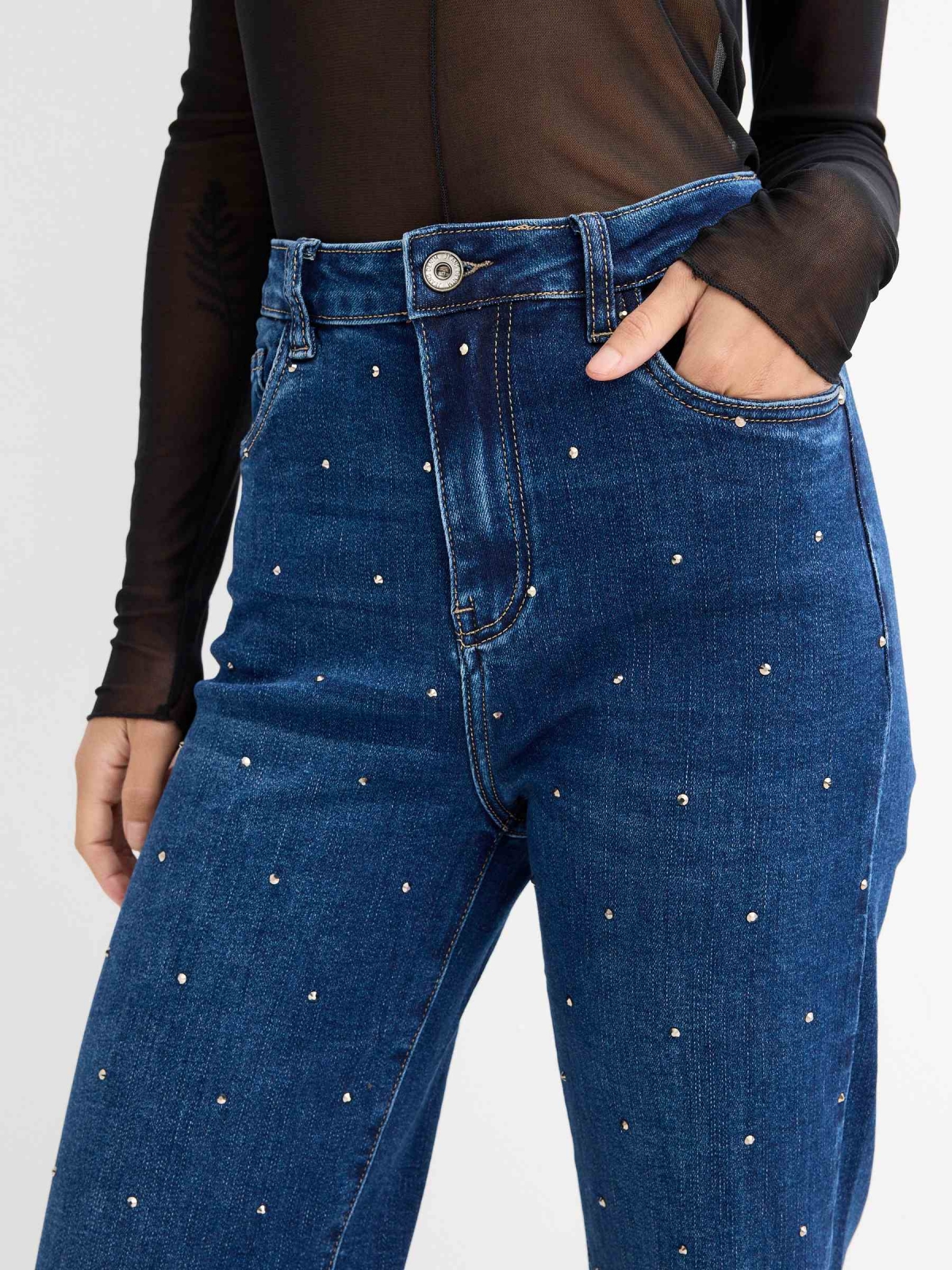 Jean straight with shine dark blue detail view