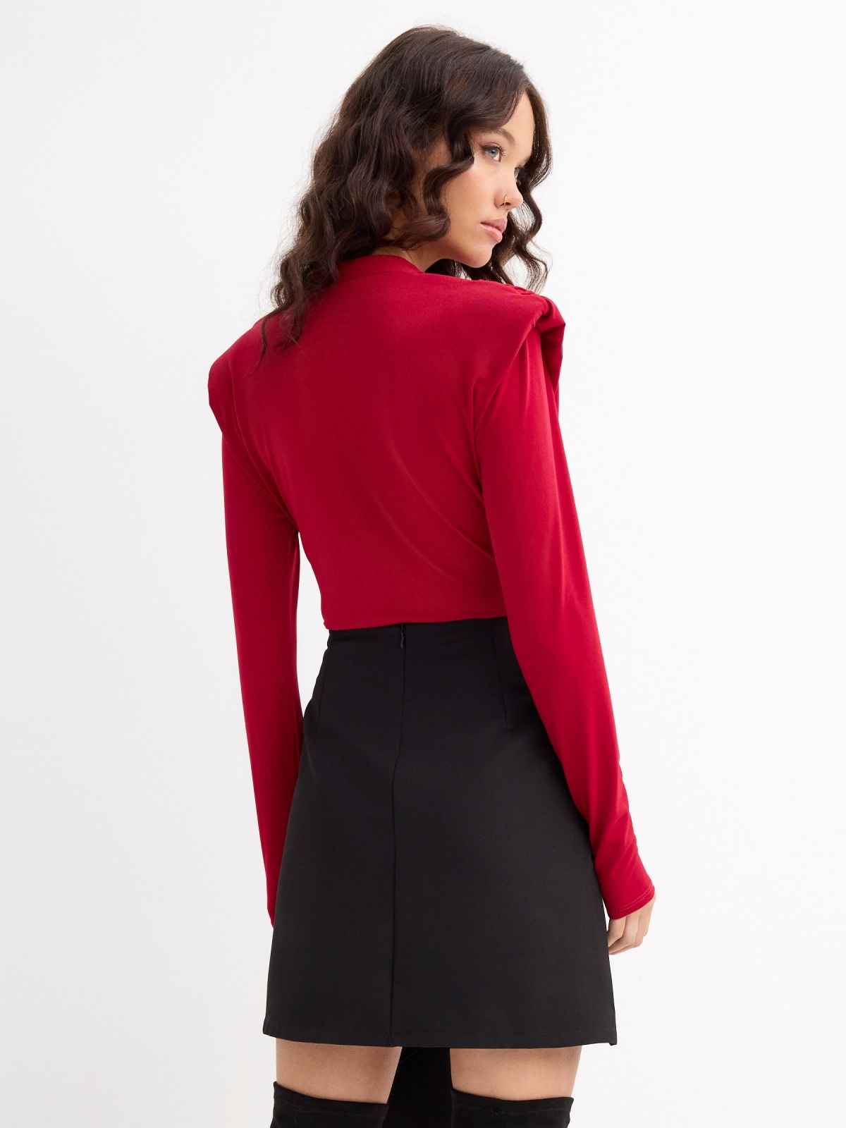 Long sleeve shirt with shoulder pads garnet middle back view