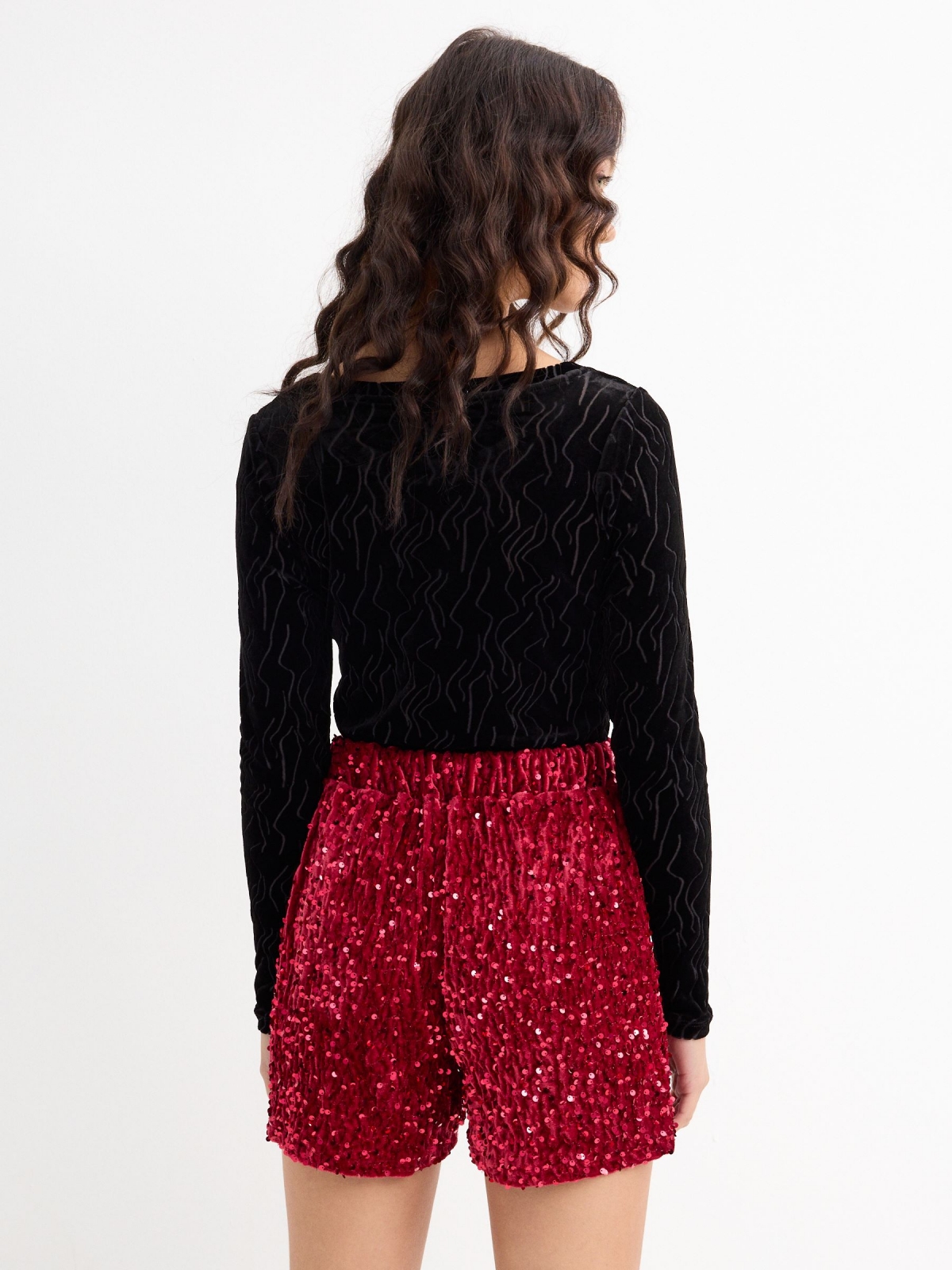 Sequin shorts red middle back view