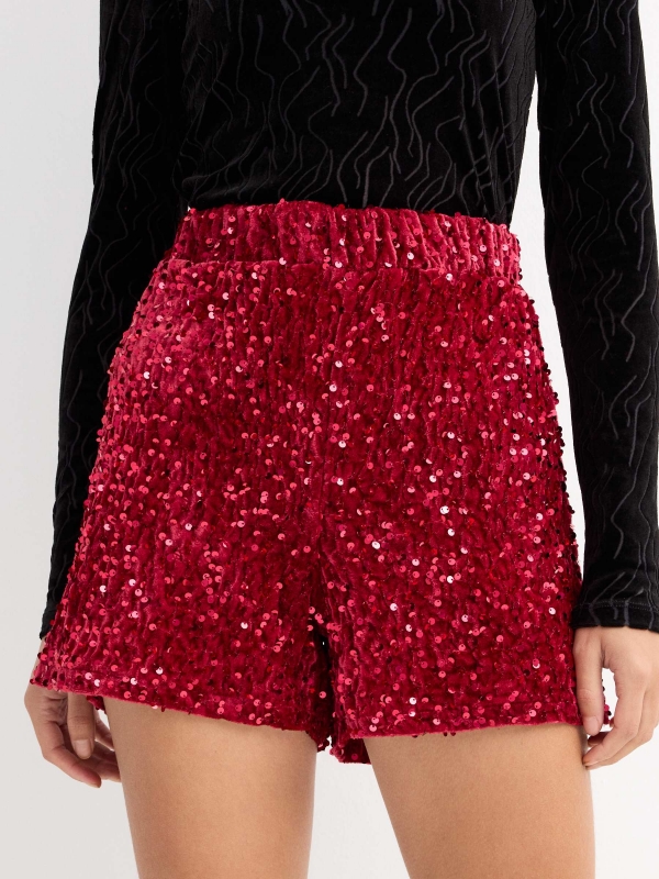  Shorts de lentejuelas rojo