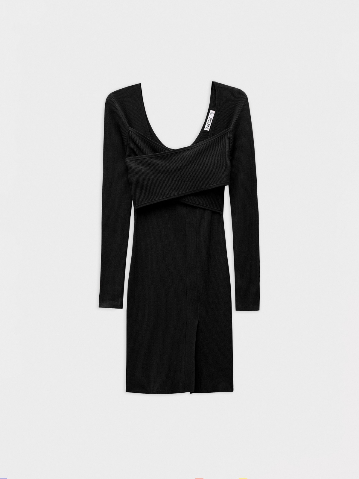 Rib cross neckline dress black detail view