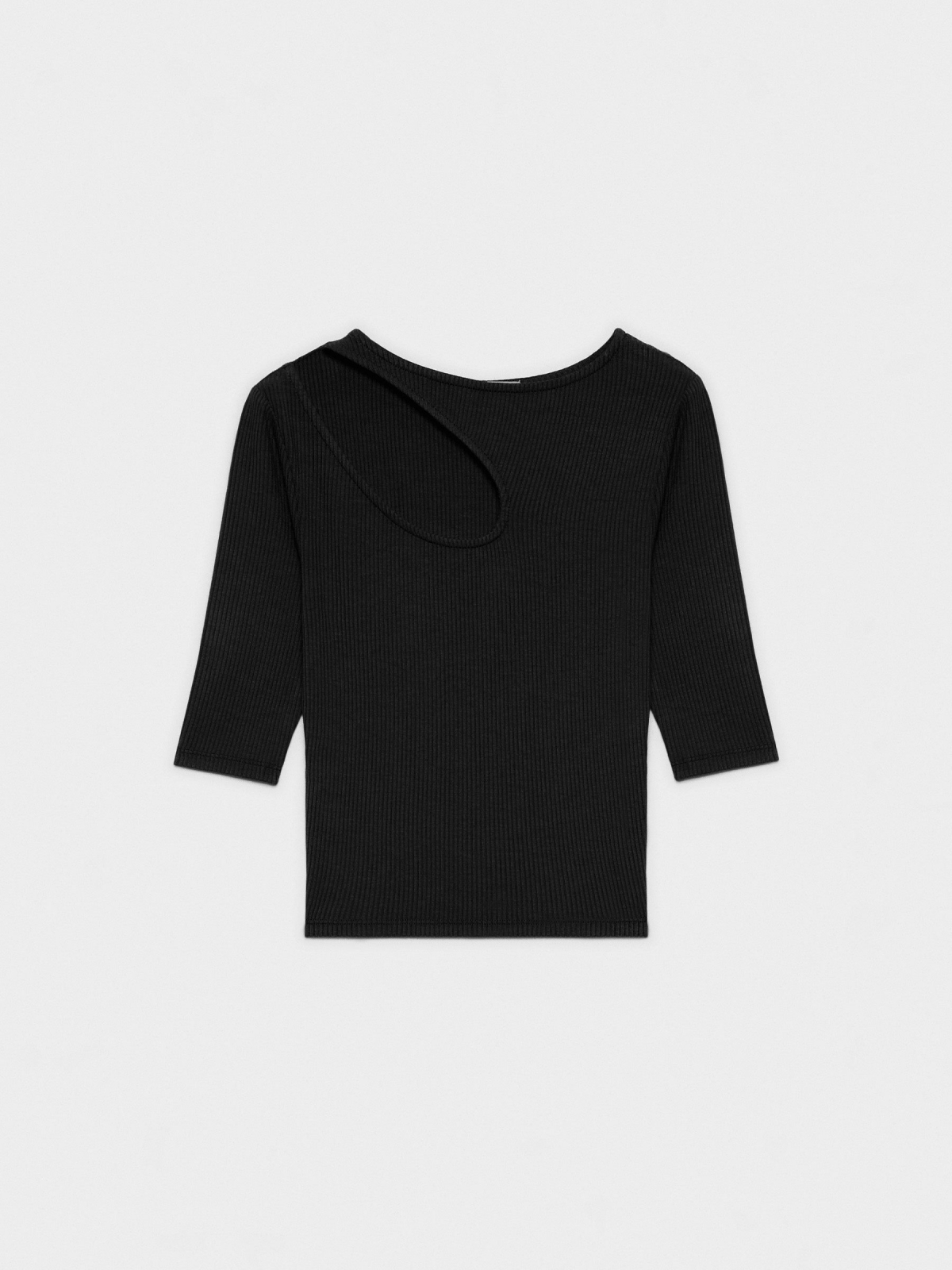  3/4 sleeve cut-out t-shirt black front view