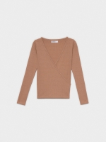 %Pto% Cross neckline t-shirt light brown front view
