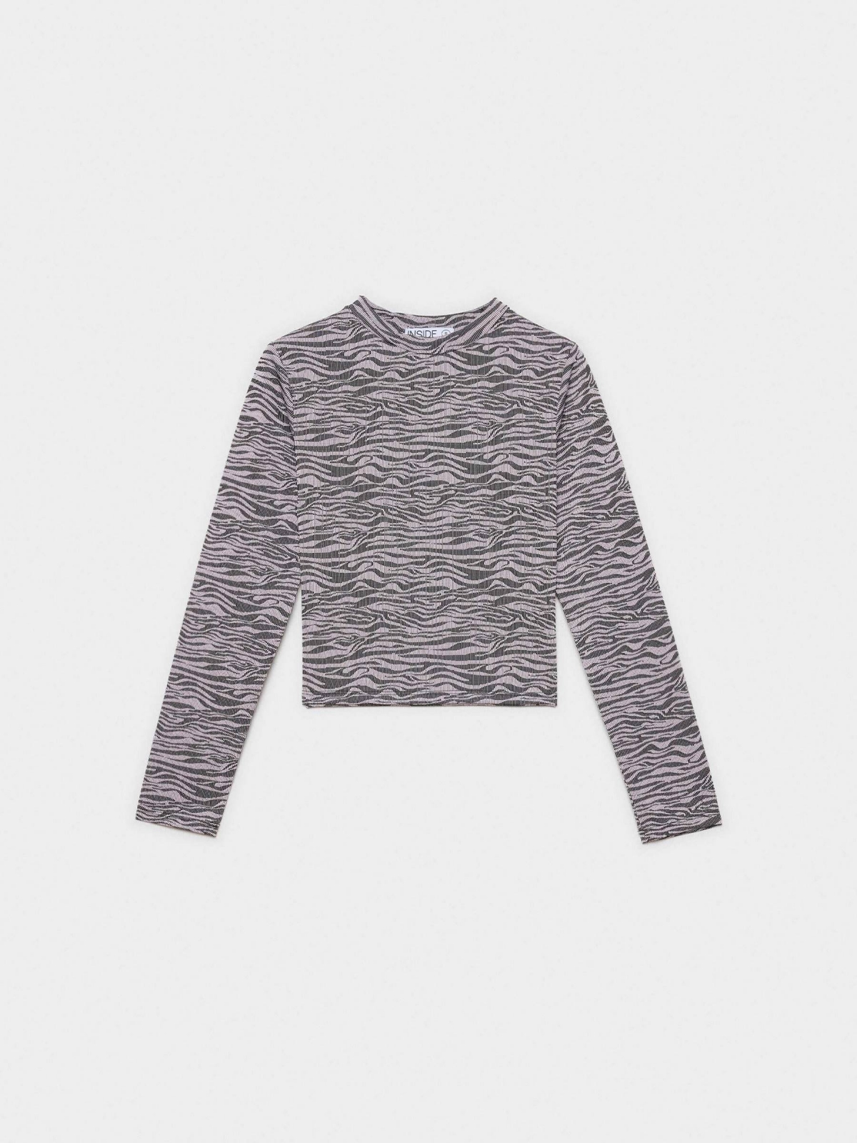  Zebra print ribbed t-shirt mauve front view