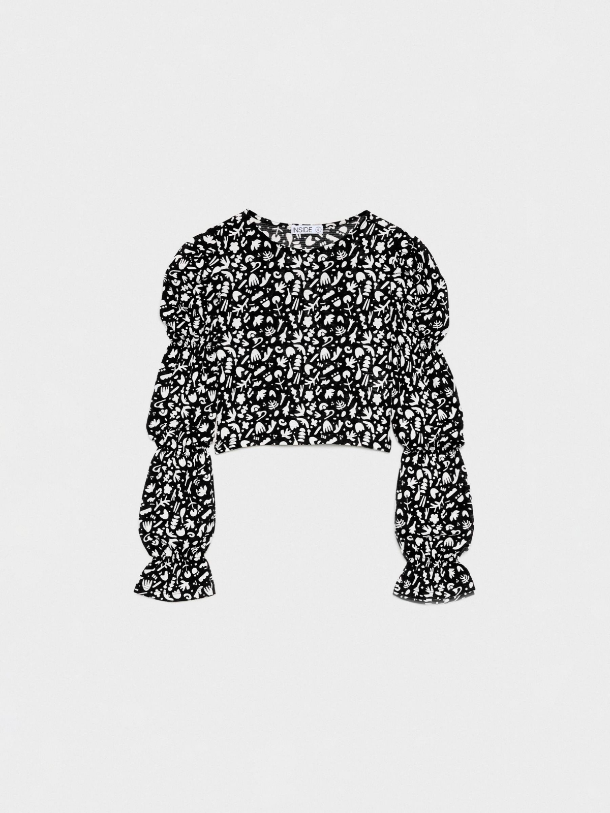  Puffed sleeve cropped t-shirt black front view