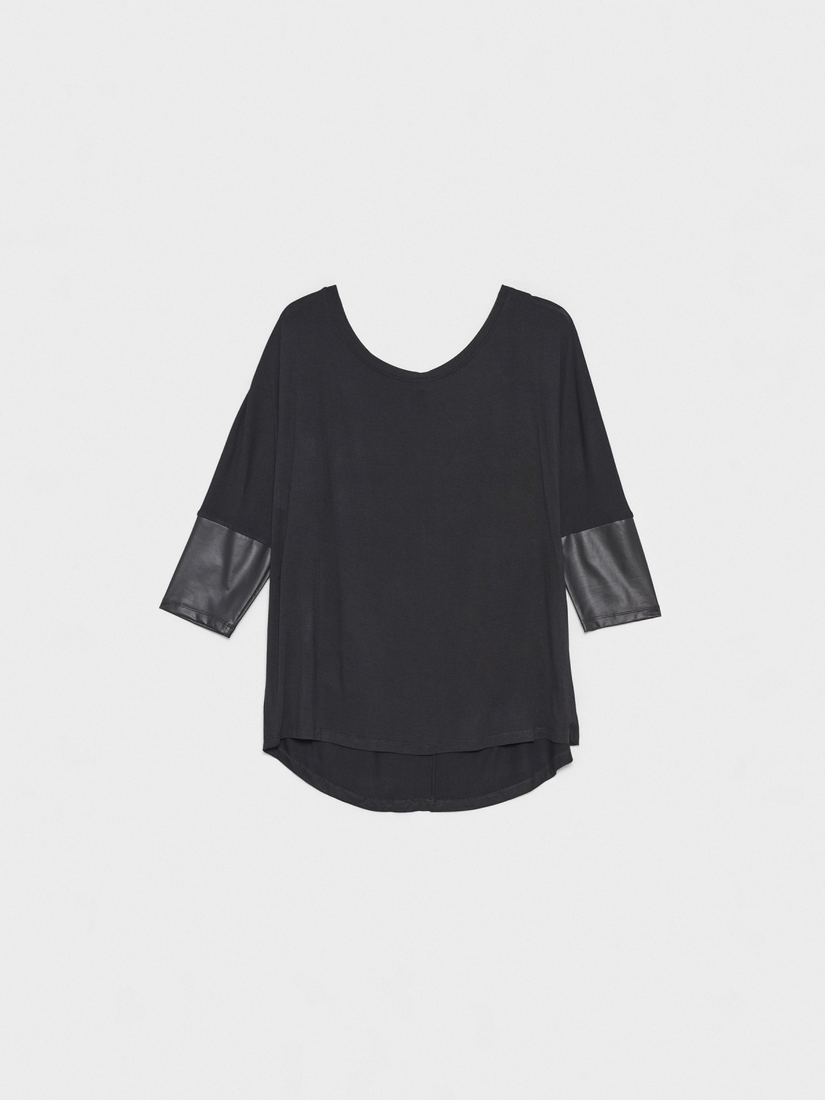  T-shirt with leather effect details black front view