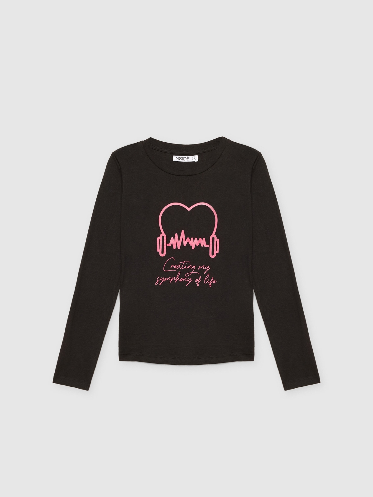 %Pto% Long sleeve black graphic t-shirt black front view