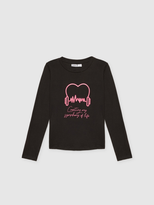  Camiseta manga larga negra gráfico negro vista frontal