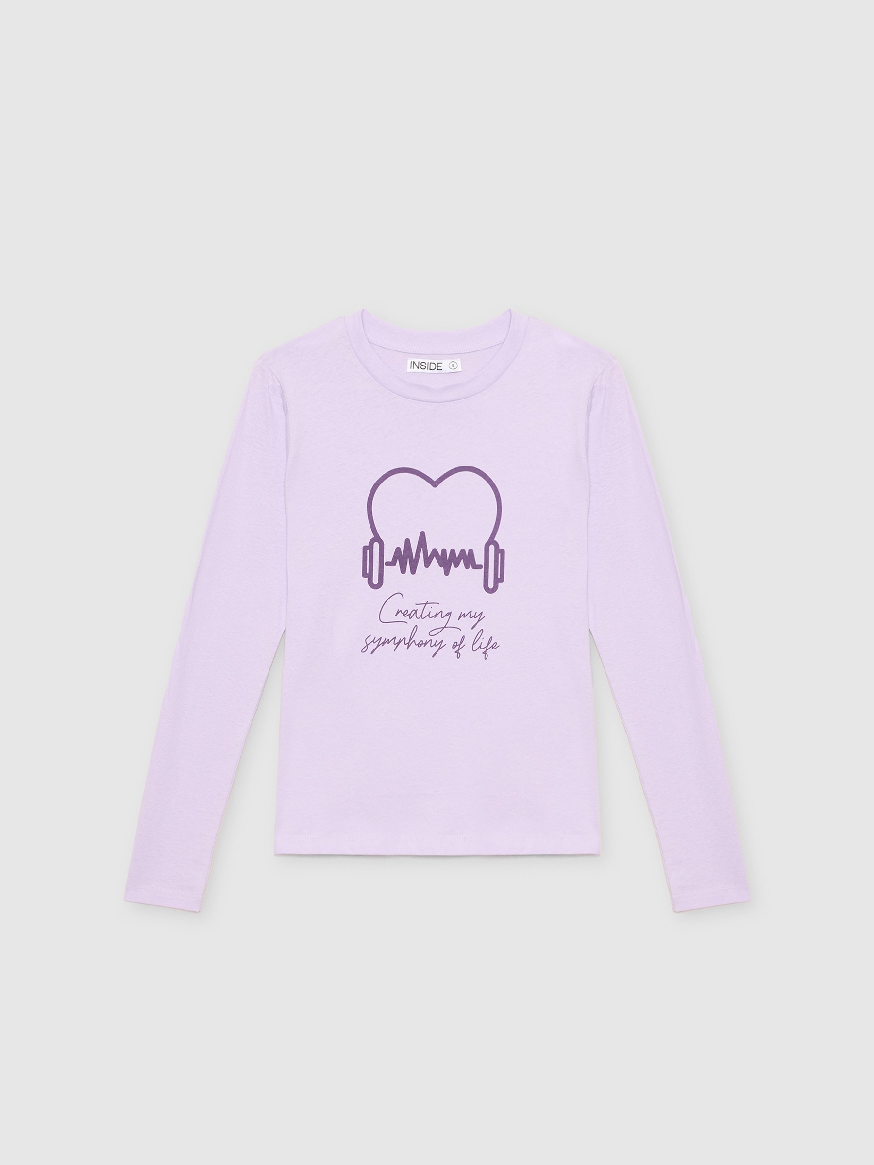 T-shirt gráfica preta de manga comprida buganvília vista meia frontal