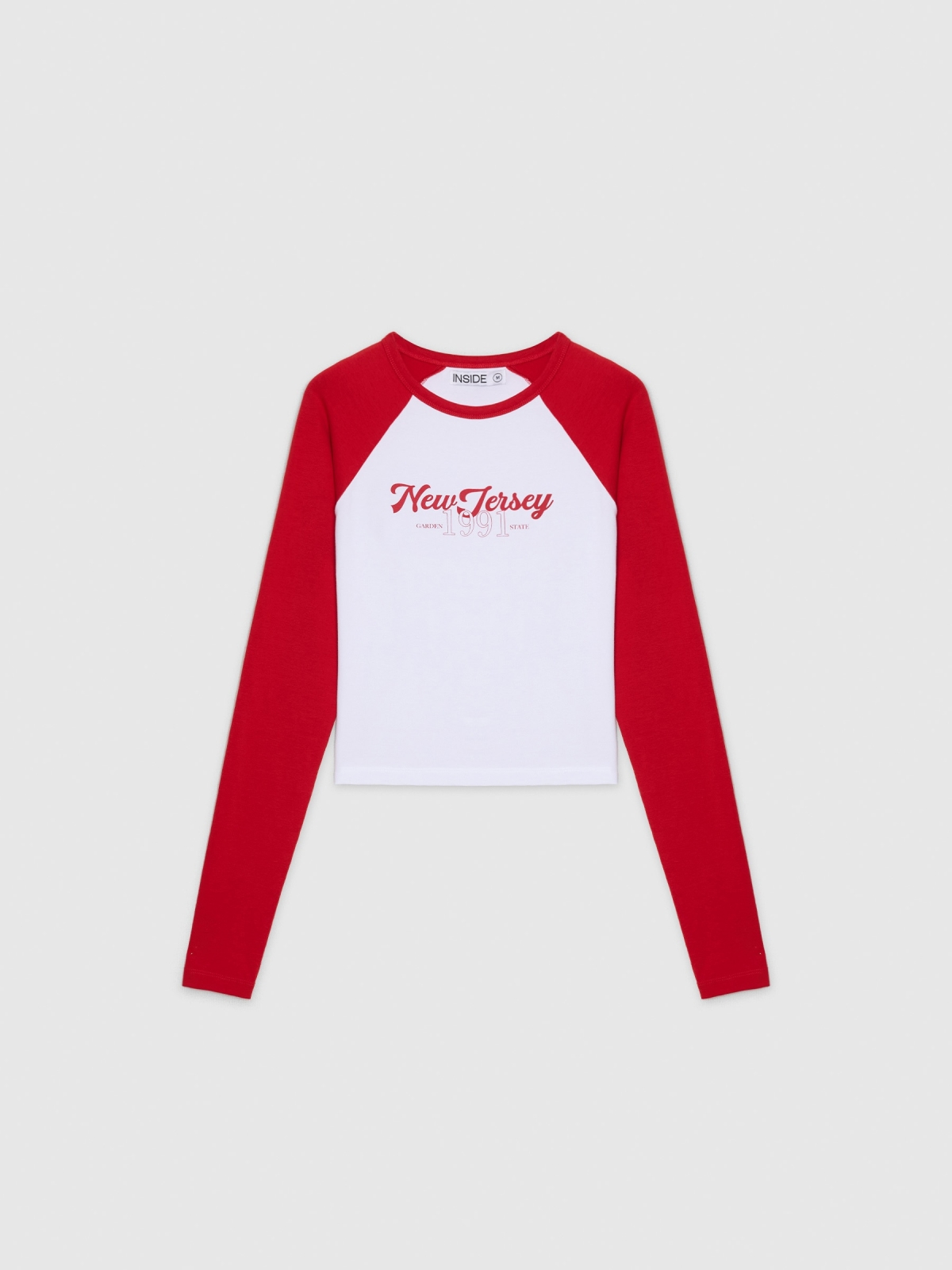  Long sleeve raglan crop top with graphics carmine front view