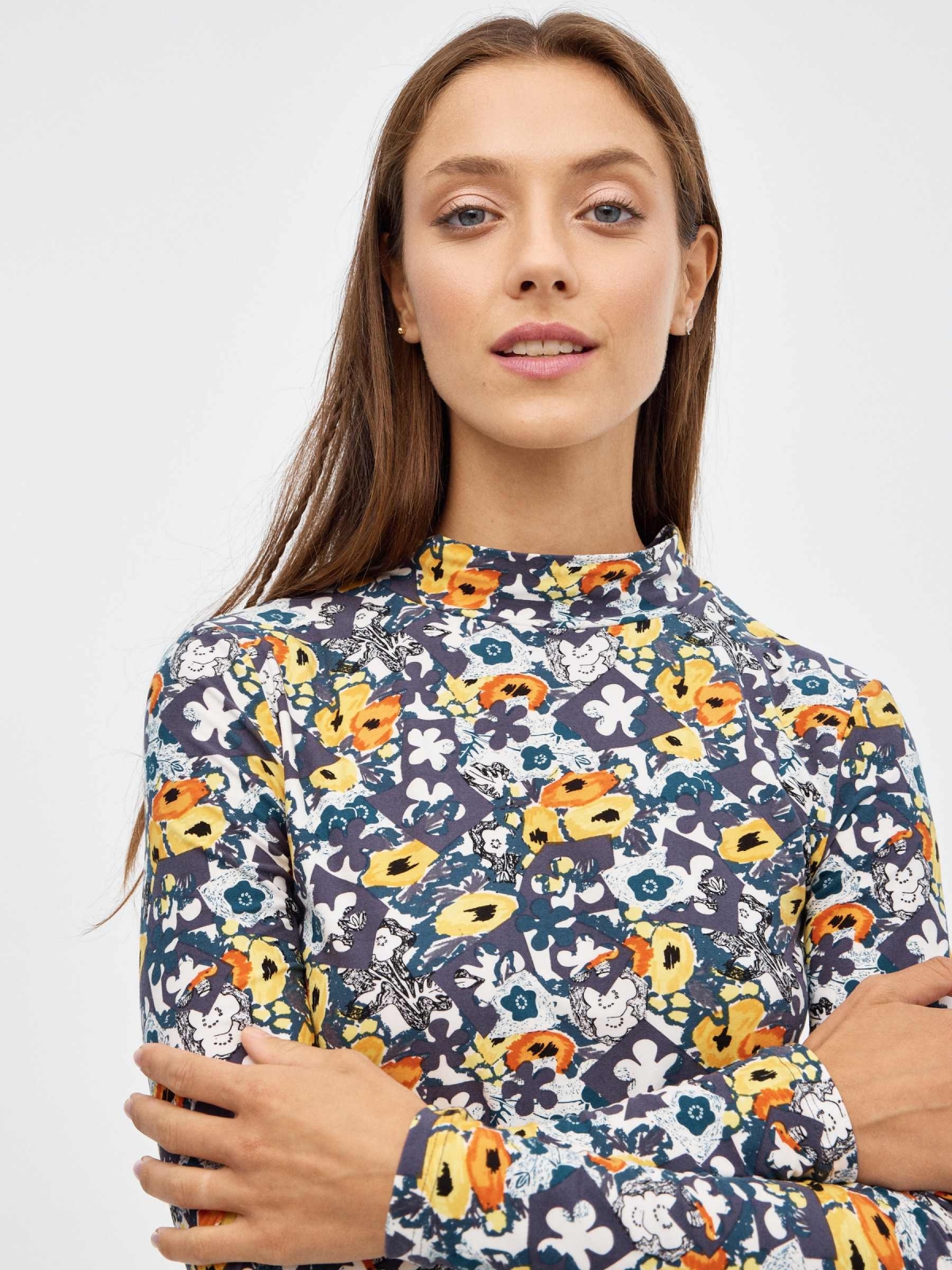  Camiseta slim perkins print floral multicolor