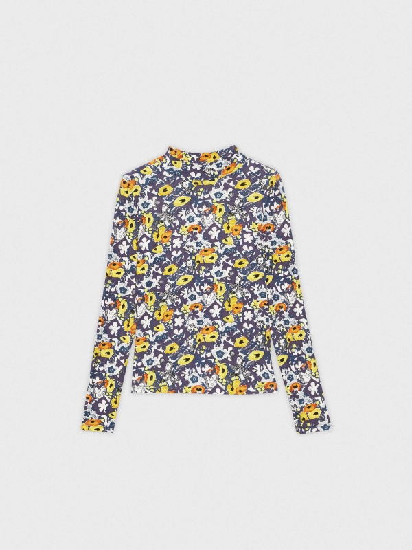 Camiseta slim perkins print floral multicolor vista detalle