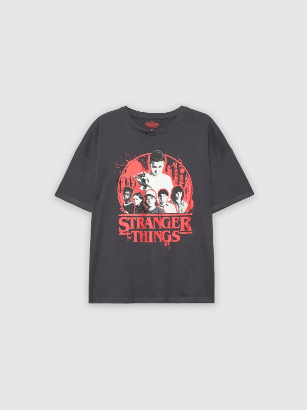  Camiseta oversize Stranger Things gris oscuro vista frontal