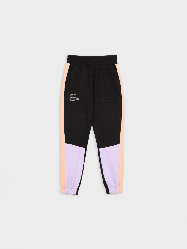 Block color jogger pants black detail view