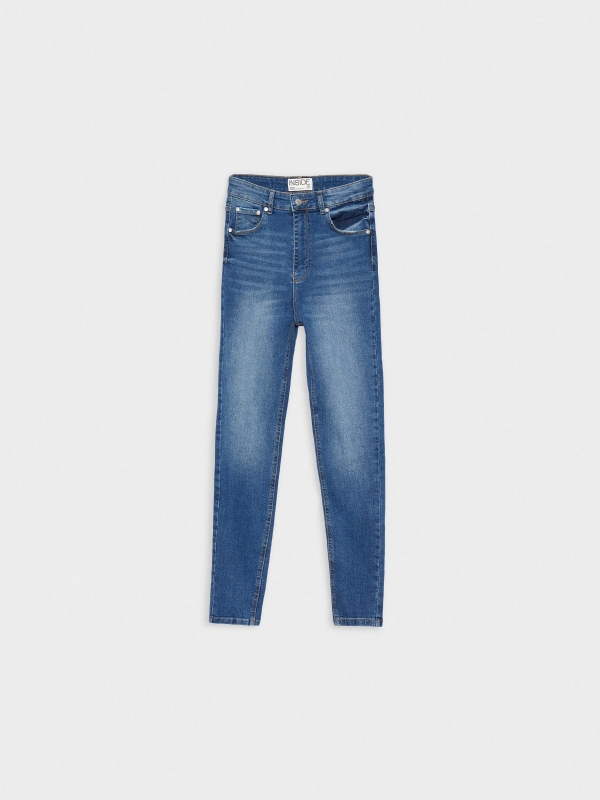 Blue high waisted five pocket skinny jeans blue detail view