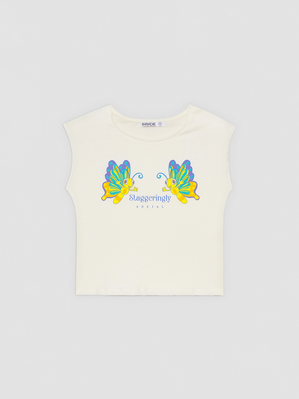  Camiseta estampado mariposas blanco roto vista frontal