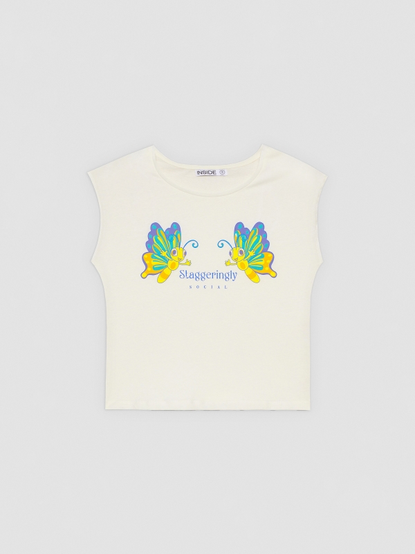  Camiseta estampado mariposas blanco roto vista frontal