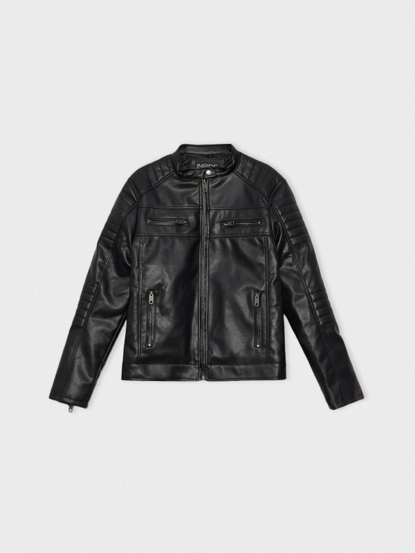 Black leather effect jacket black detail view