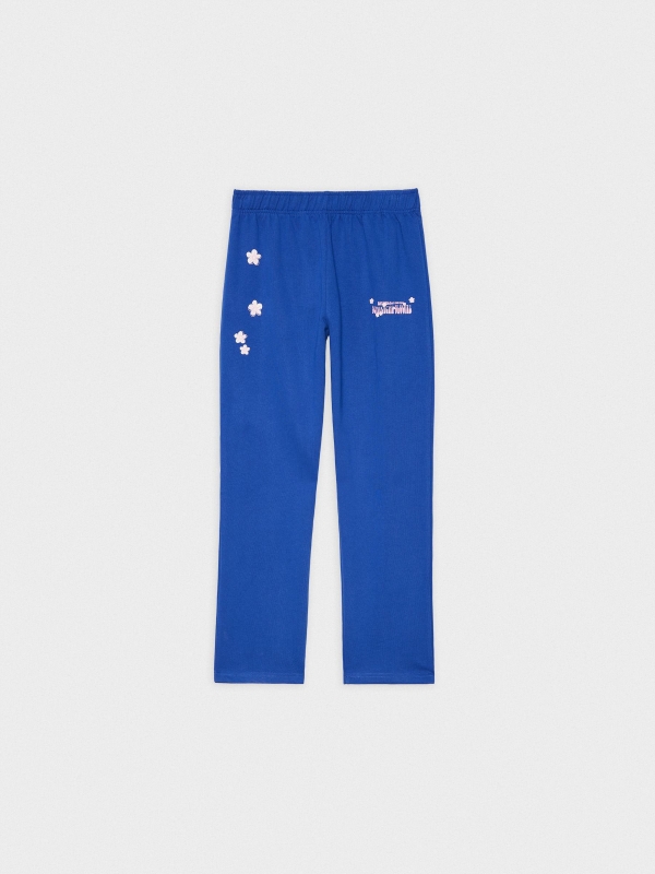 Jogger pants with flowers dark blue detail view