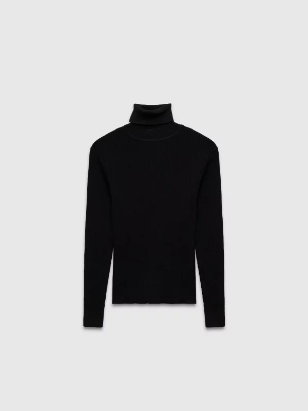  Camisola de gola alta básica preto vista frontal
