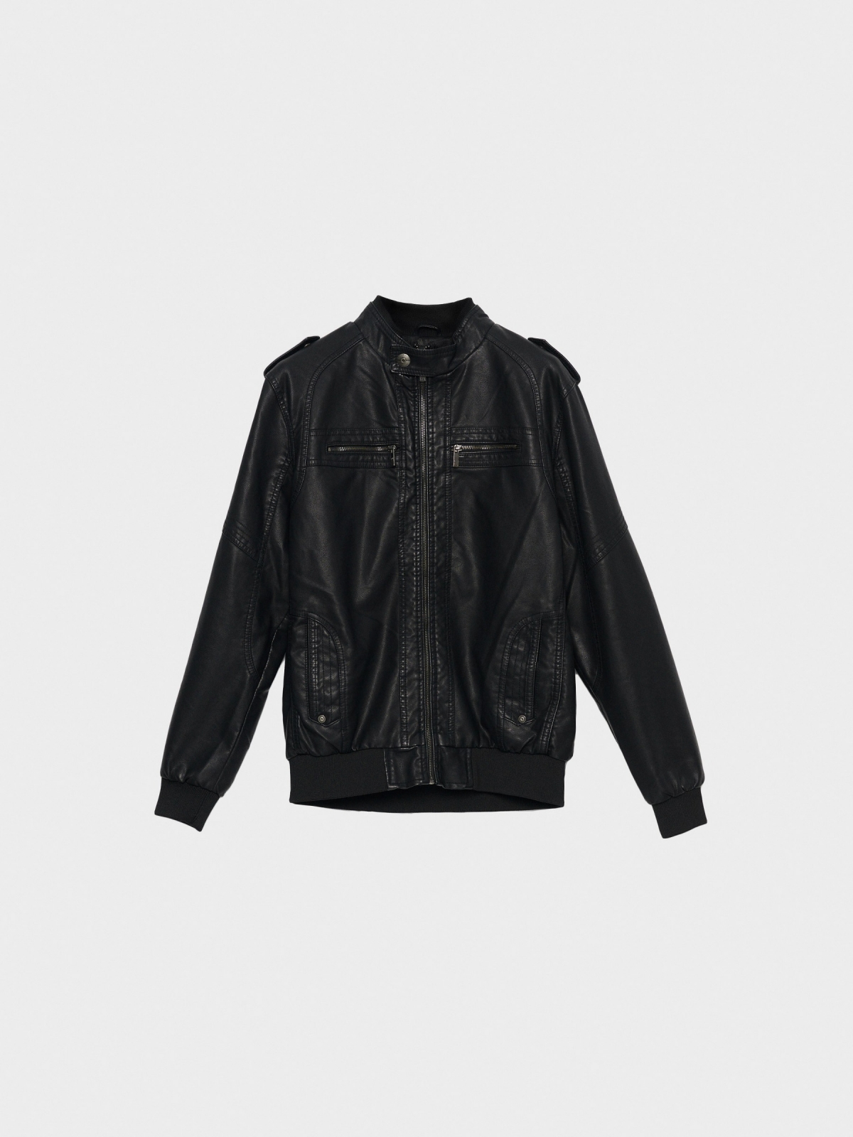  Black leather effect jacket black front view