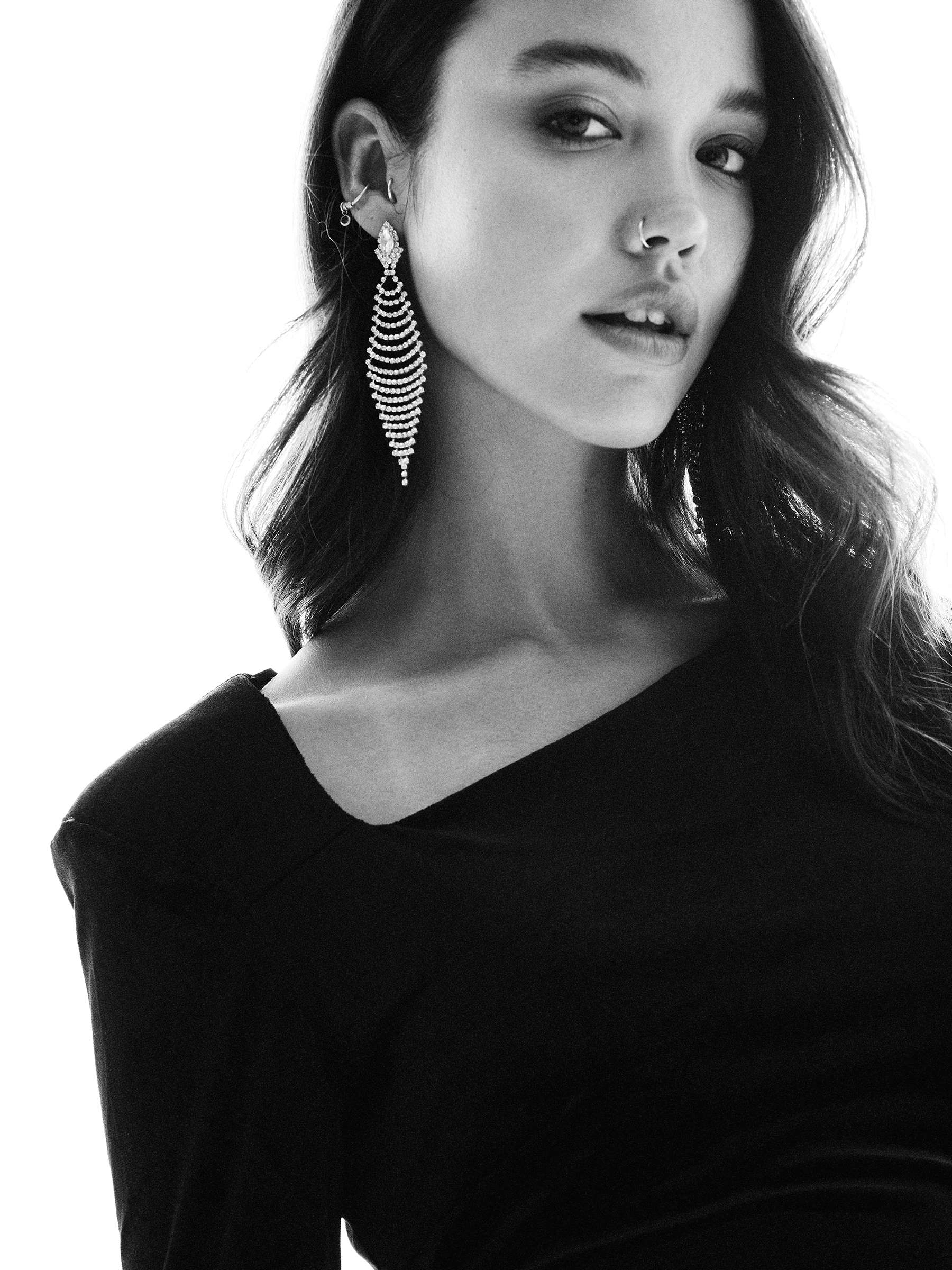 Long diamond earrings golden/silver