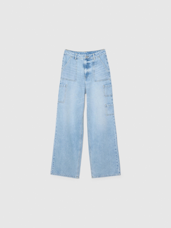  Wide leg carpenter blue jeans light blue front view