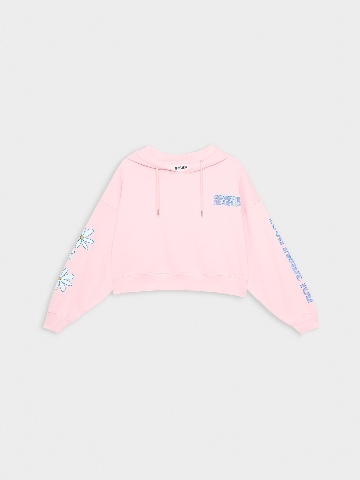  Sweatshirt com capuz estampado rosa claro vista frontal