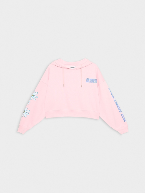  Sweatshirt com capuz estampado rosa claro vista frontal