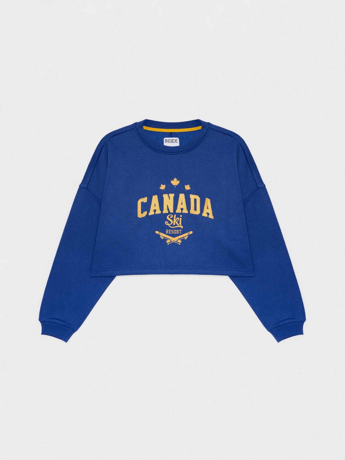  Canada cropped print sweatshirt indigo blue front view