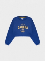 %Pto% Canada cropped print sweatshirt indigo blue front view