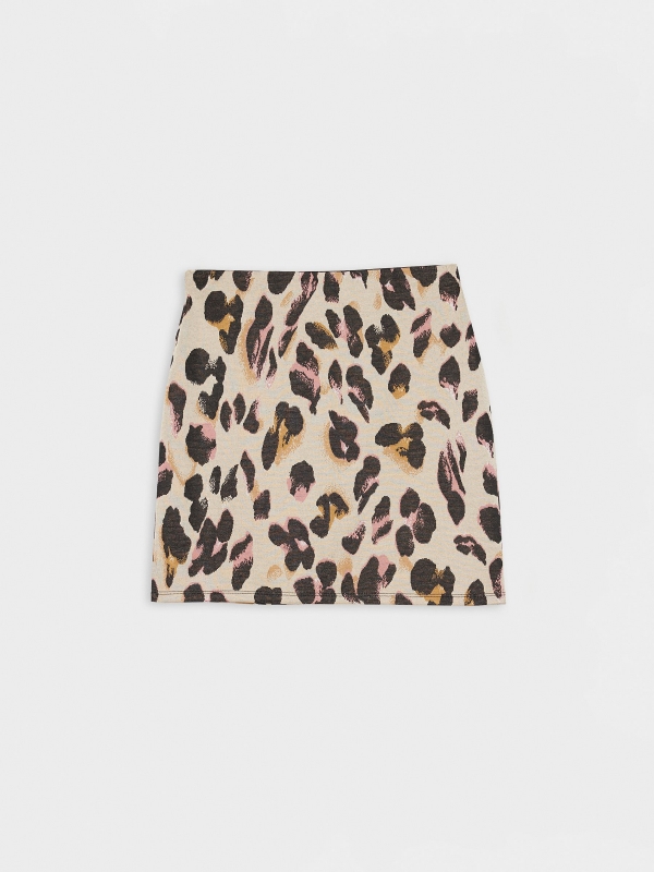  Leopard print skirt beige front view