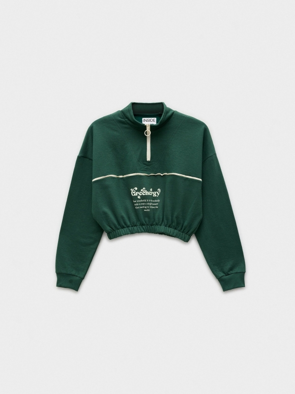  Sudadera crop con cremallera verde vista frontal