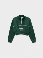 %Pto% Sweatshirt cropped com fecho de correr verde vista frontal