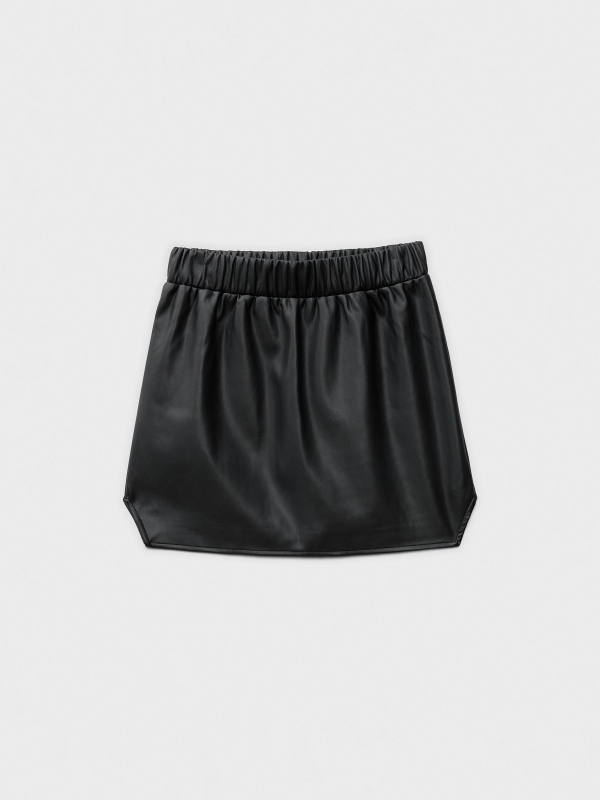  Faux leather skirt with elastic waist black front view