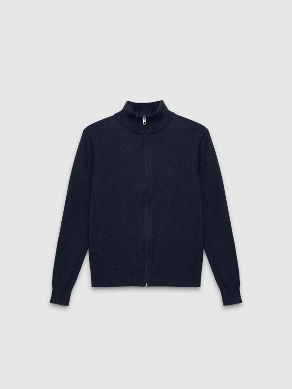  Cardigan turtleneck zip blue navy front view