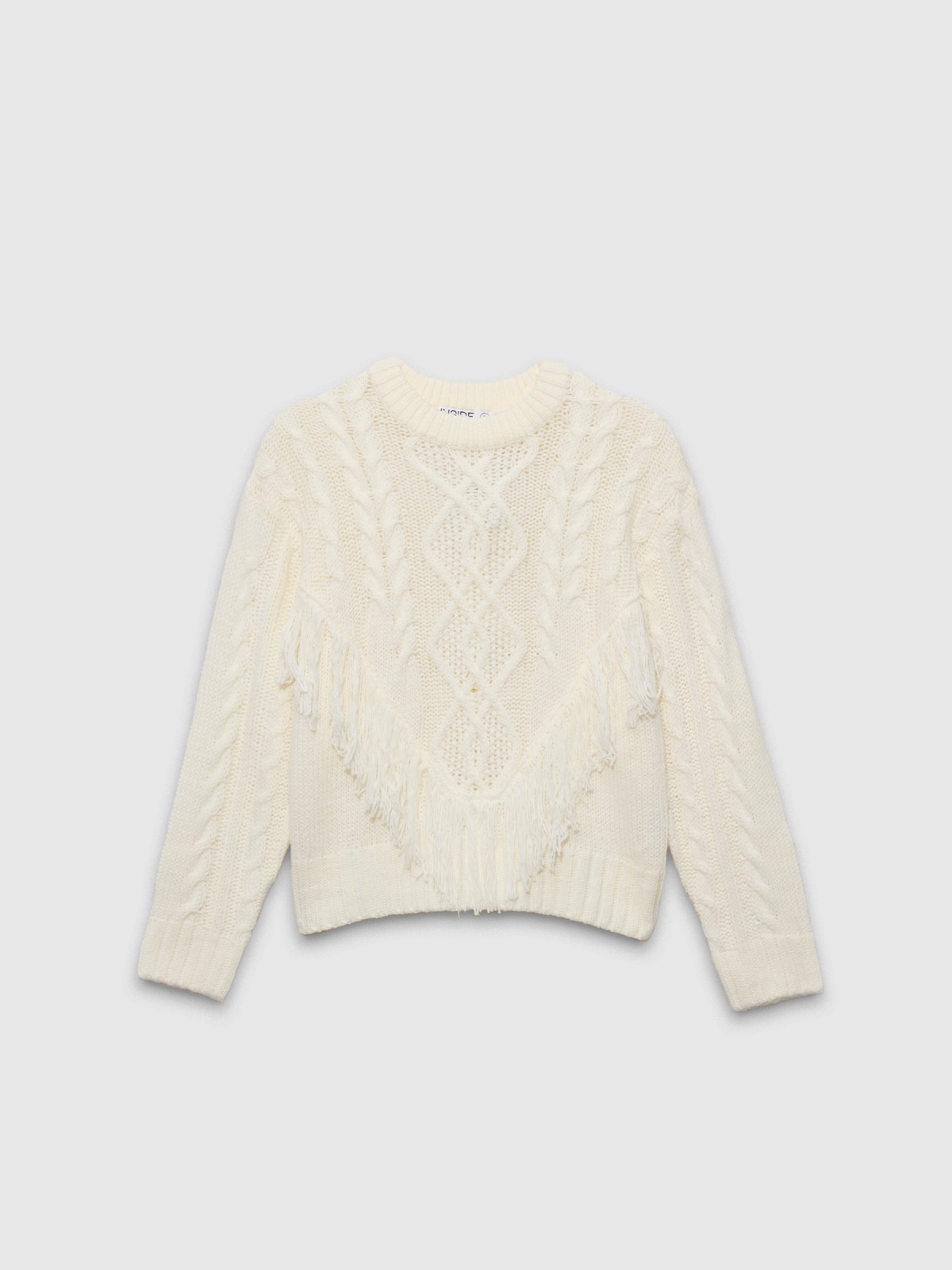  Knit sweater with fringes off white front view