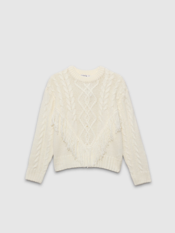  Knit sweater with fringes off white front view