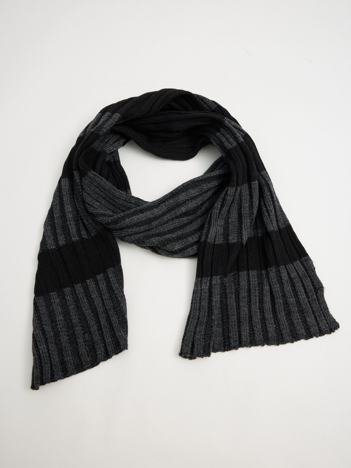 Striped scarf black rolled view