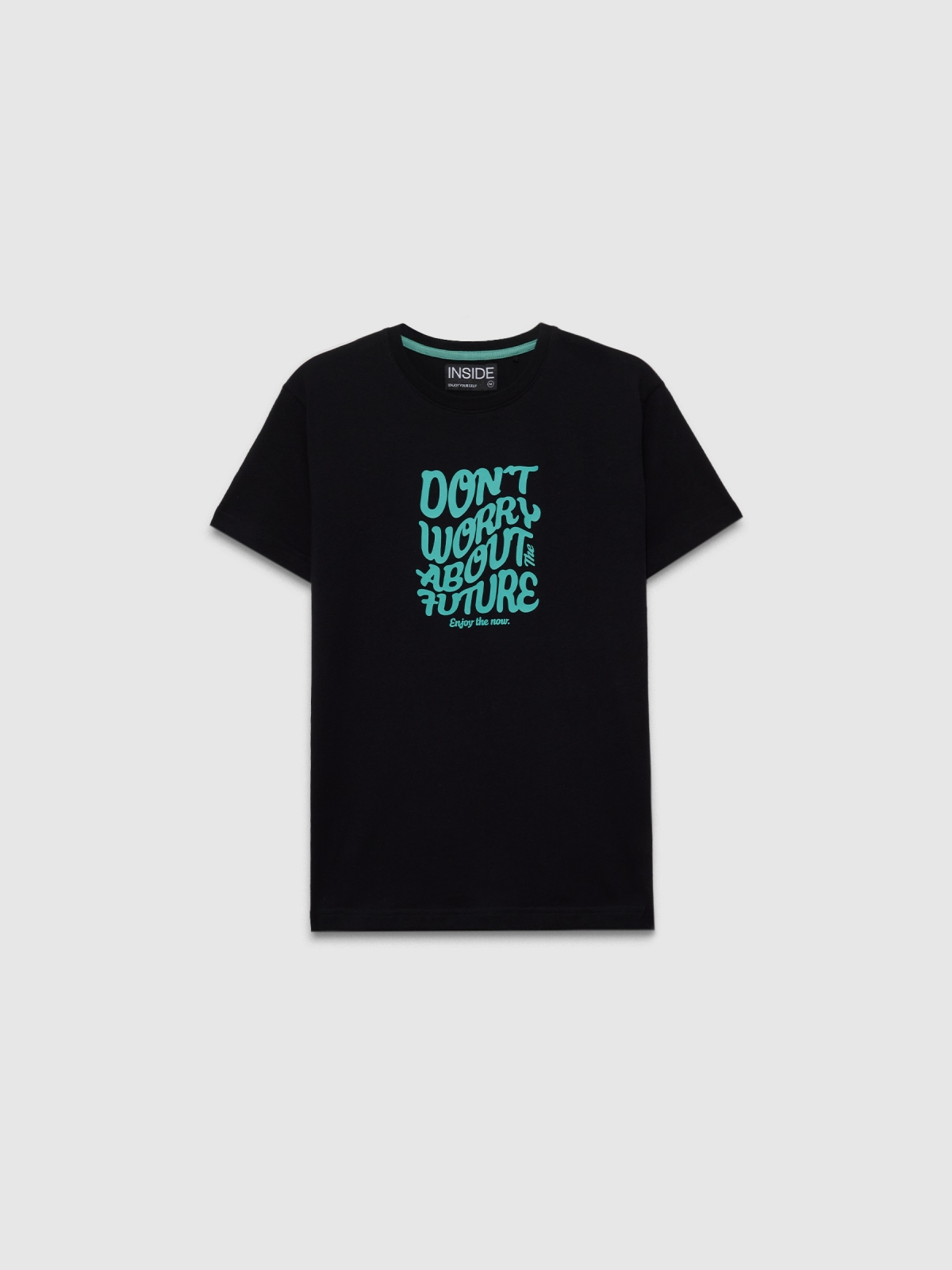  Camiseta manga curta texto Don't Worry preto vista frontal