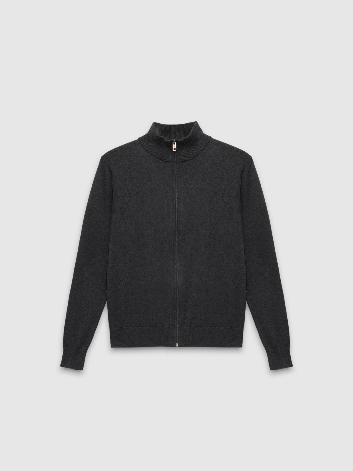 %Pto% %Cover% Cardigan cuello alto cremallera azul gris oscuro vista frontal