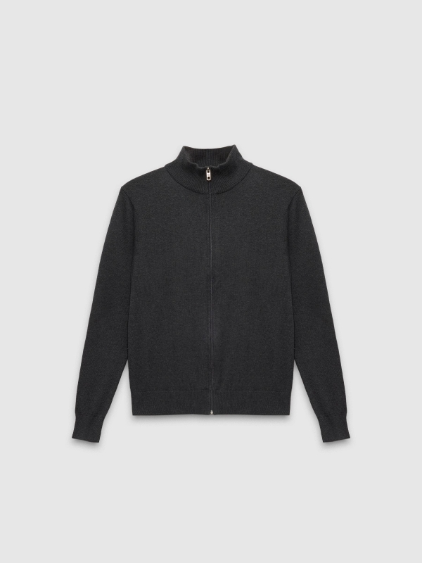   Cardigan turtleneck zip blue dark grey front view