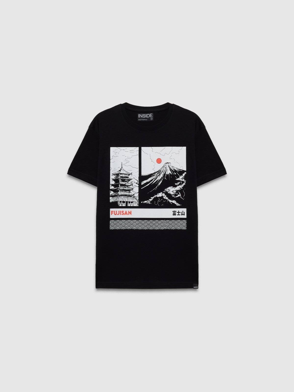  Camiseta manga corta estampado oriental negro vista frontal