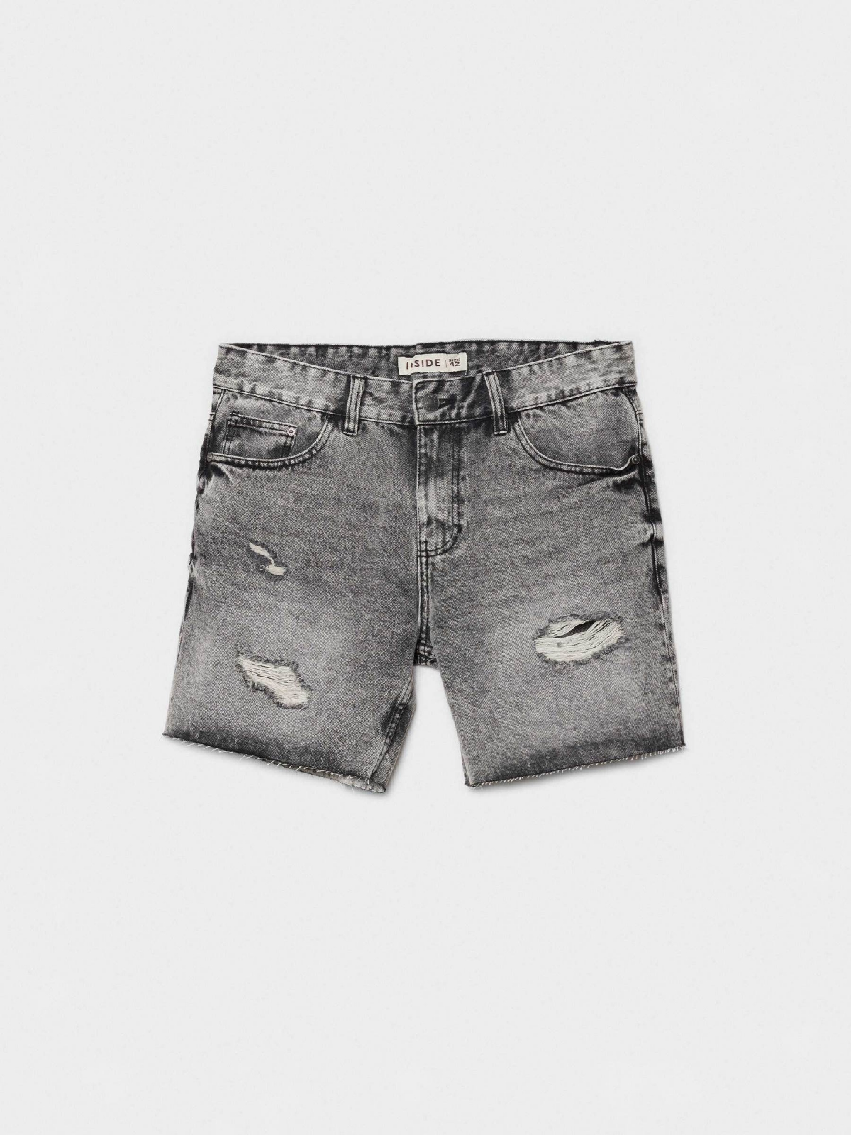  Ripped denim bermuda shorts dark grey front view