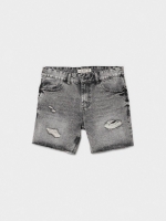 %Pto% Ripped denim bermuda shorts dark grey front view