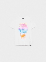 %Pto% Multicolor skull t-shirt white front view